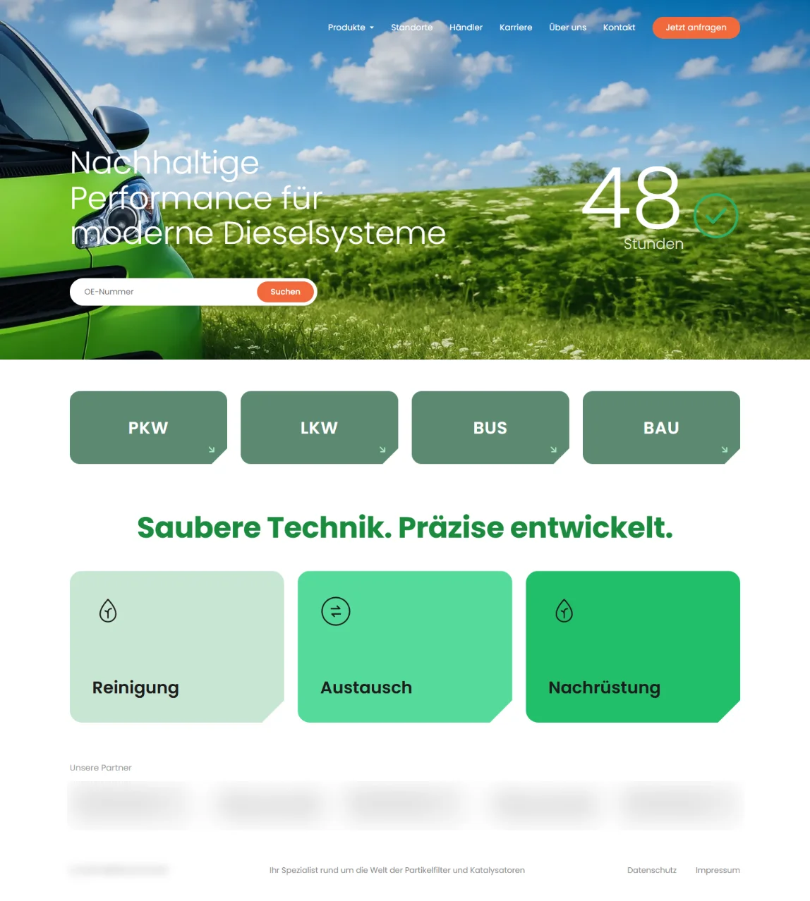Screenshot: Startseite einer Firmenwebsite aus dem CMS