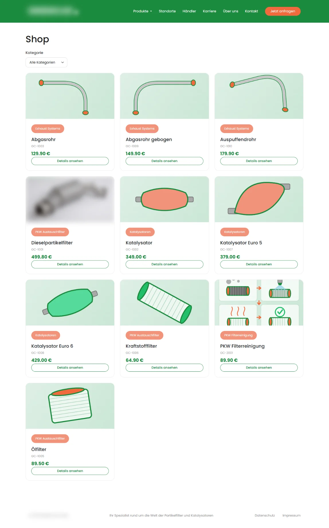 Screenshot: Shop mit Produktkategorien